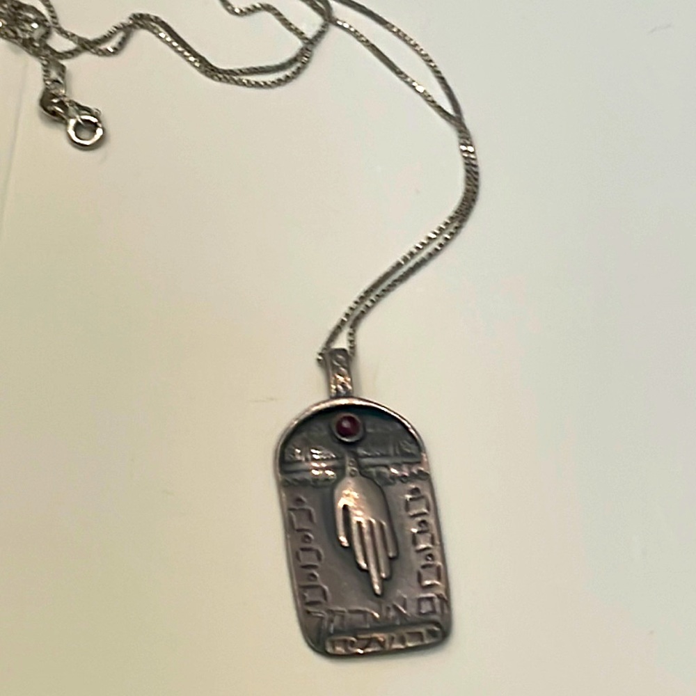 Handcrafted Silver Egyptian Amulet with Ruby. Signed “K”